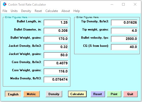 Corbin Rifling Twist Rate Calculator